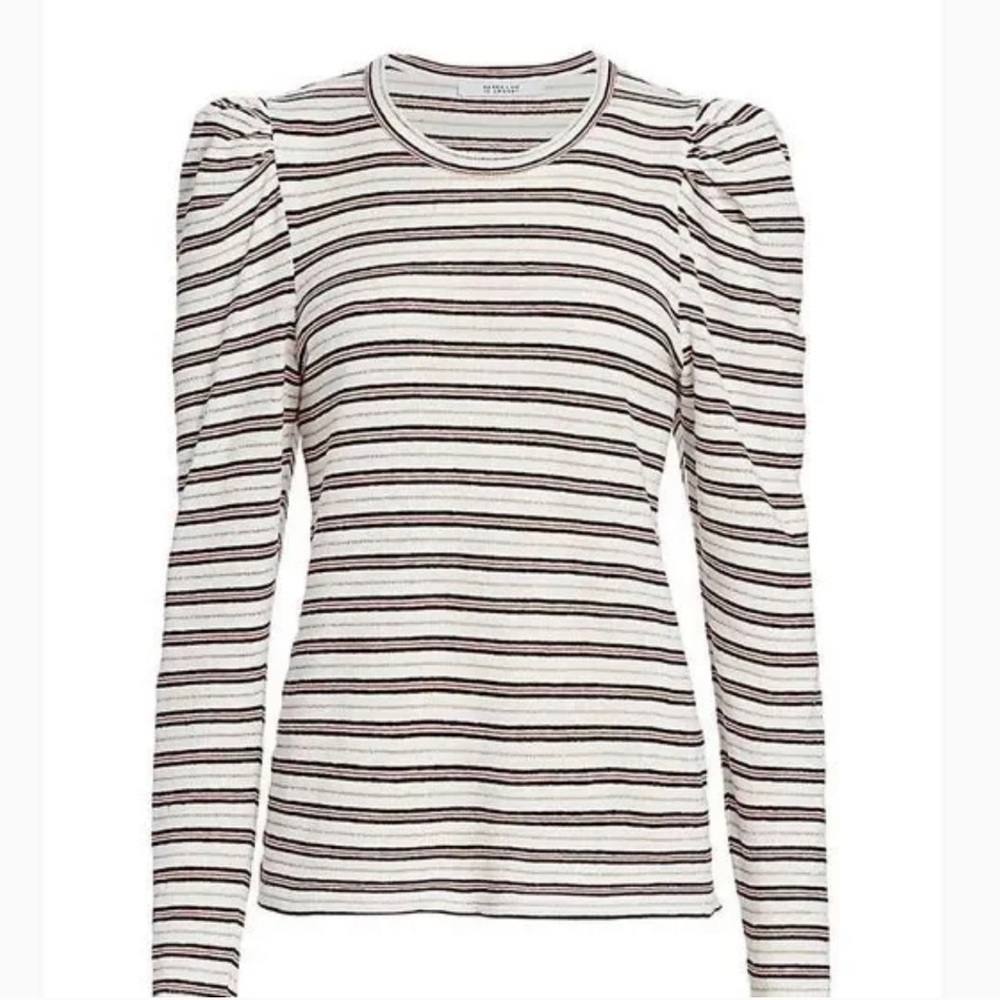 Derek Lam 10 Crosby Puff Shoulder Striped Long sleeve Top - Picture 2 of 11
